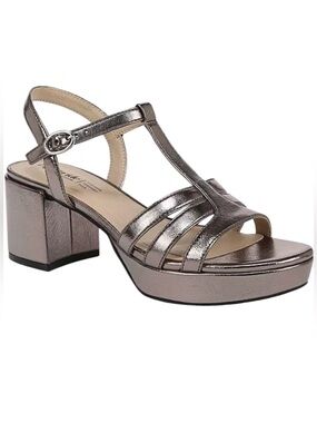 New Lifestride Women’s Rio Metallic Dress Sandal T-Strap Block Heel Comfort
